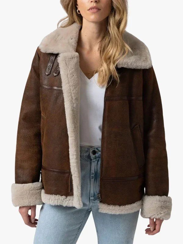 Aviator Brown Leather Jacket For Women's Aviator Brown Leather Jacket For Women's