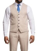 Beige Notch Lapel Mens Three Piece Suit On sale