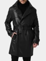 Black Belted Leather Trench Coat