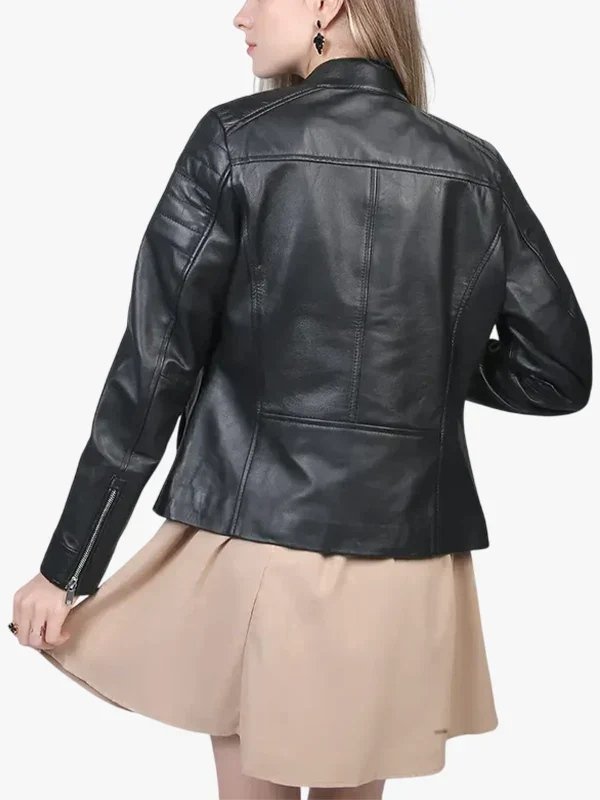 Black Cafe Racer Leather Jacket For Women’s