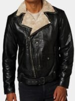 Black Leather Biker Fur Collar Jacket