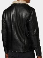 Black Leather Biker Fur Collar Jacket Black