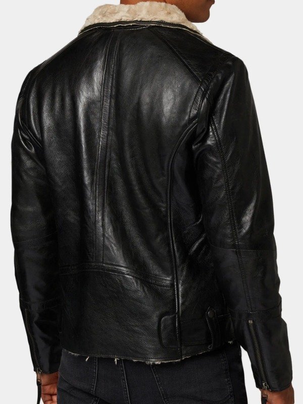 Black Leather Biker Fur Collar Jacket Black Black Leather Biker Fur Collar Jacket Black