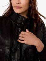 Black Leather Cropped Bomber jacket For Women’s