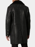 Black Leather Double Breasted Shearling Coat