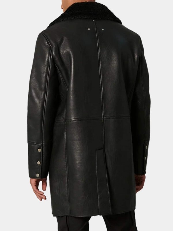 Black Leather Double Breasted Shearling Coat Black Leather Double Breasted Shearling Coat