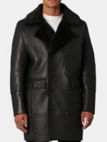 Black Leather Double Breasted Shearling Trench Coat