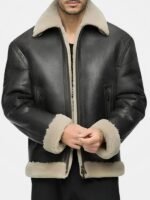 Black Leather Shearling Aviator Jacket