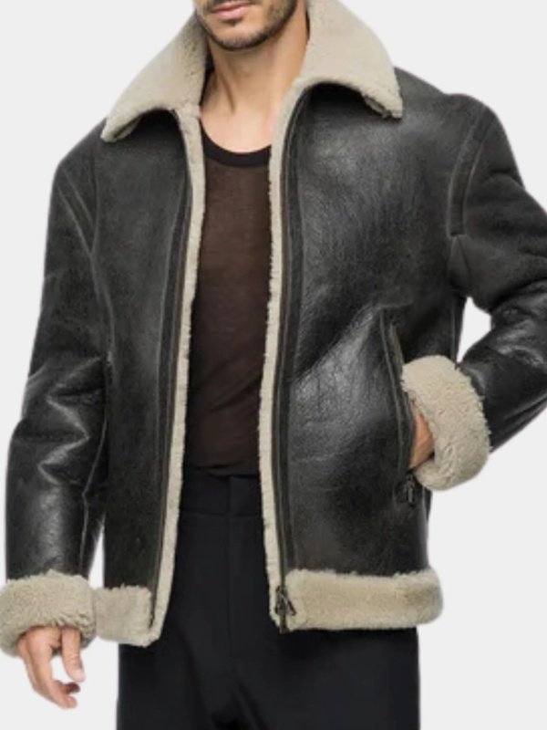 Black Leather Shearling Aviator Jacket For Men Black Leather Shearling Aviator Jacket For Men