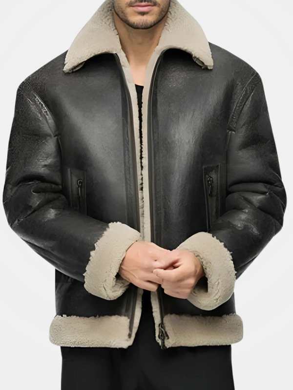 Black Leather Shearling Aviator Jacket Black Leather Shearling Aviator Jacket