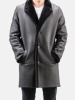 Black Leather Shearling Trench Coat