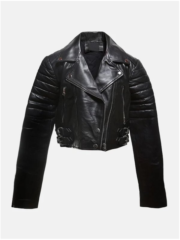 Black Women's Asymmetrical Cropped Leather Jacket Black Women's Asymmetrical Cropped Leather Jacket