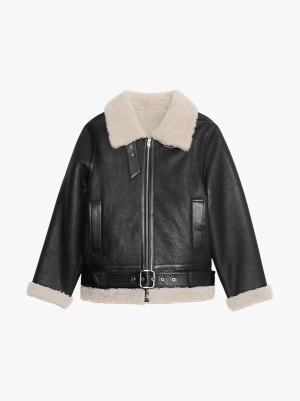 Black Womens Aviator Shearling Jacket Black Womens Aviator Shearling Jacket