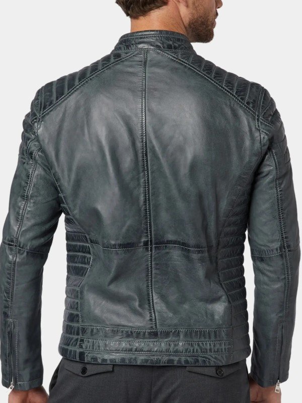 Blue Cafe Racer Leather Jacket Blue Cafe Racer Leather Jacket
