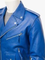 Blue Leather Biker Jacket For Mens