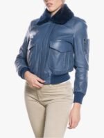 Blue Women Pilot Style Bomber Jacket