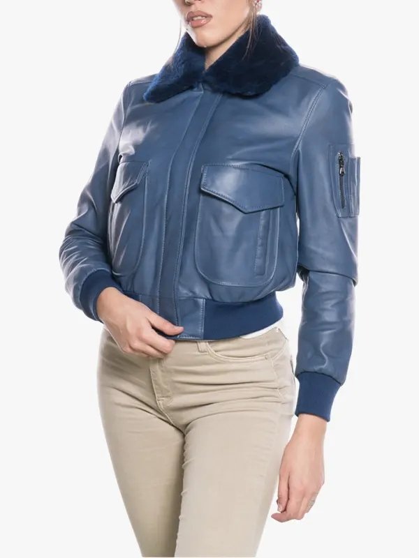 Blue Women Pilot Style Bomber Jacket Blue Women Pilot Style Bomber Jacket