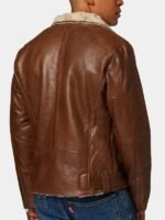 Brown Leather Biker Jacket With Fur Collar