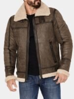 Brown Leather Shearling Aviator Jacket