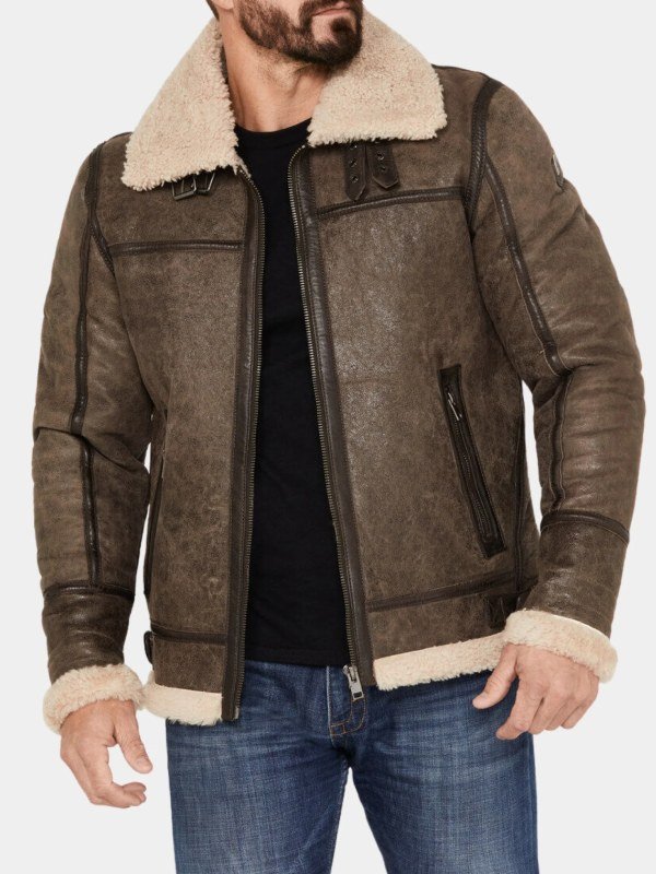 Brown Leather Shearling Aviator Jacket
