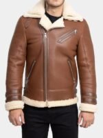 Brown Leather Sheepskin Shearling Aviator Jacket Men