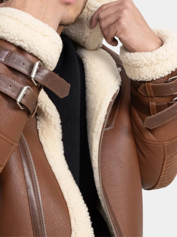 Brown Leather Sheepskin Shearling Aviator Jacket Brown Leather Sheepskin Shearling Aviator Jacket