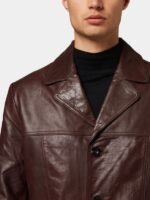 Brown Leather Trench Coat For Men