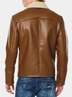 Brown Tan Leather Shearling Biker Jacket