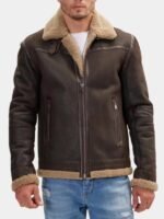 Classic Dark Brown Aviator Shearling Jacket
