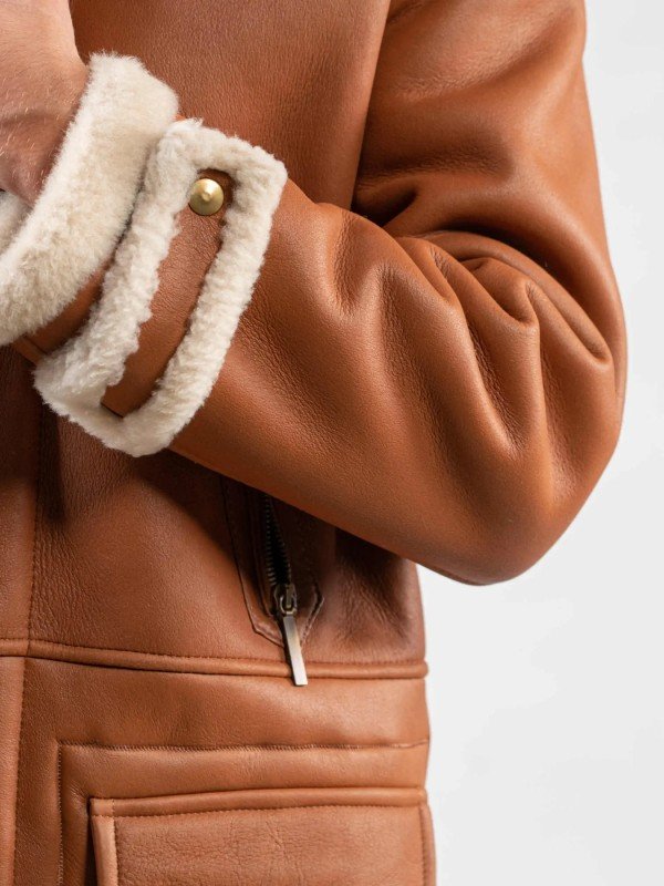 Classic Tan Brown Leather Hooded Shearling Trench Coat Classic Tan Brown Leather Hooded Shearling Trench Coat