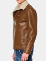 Classic Tan Leather Shearling Biker Jacket