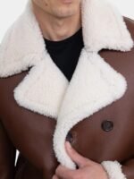 Dark Brown Leather Double Breasted Shearling Coat
