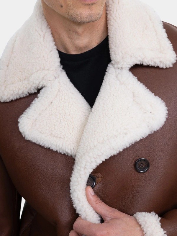 Dark Brown Leather Double Breasted Shearling Coat Dark Brown Leather Double Breasted Shearling Coat