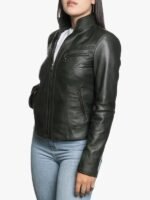 Dark Green Women Cafe Racer Jacket