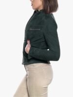Green Women Suede Cafe Racer Jacket