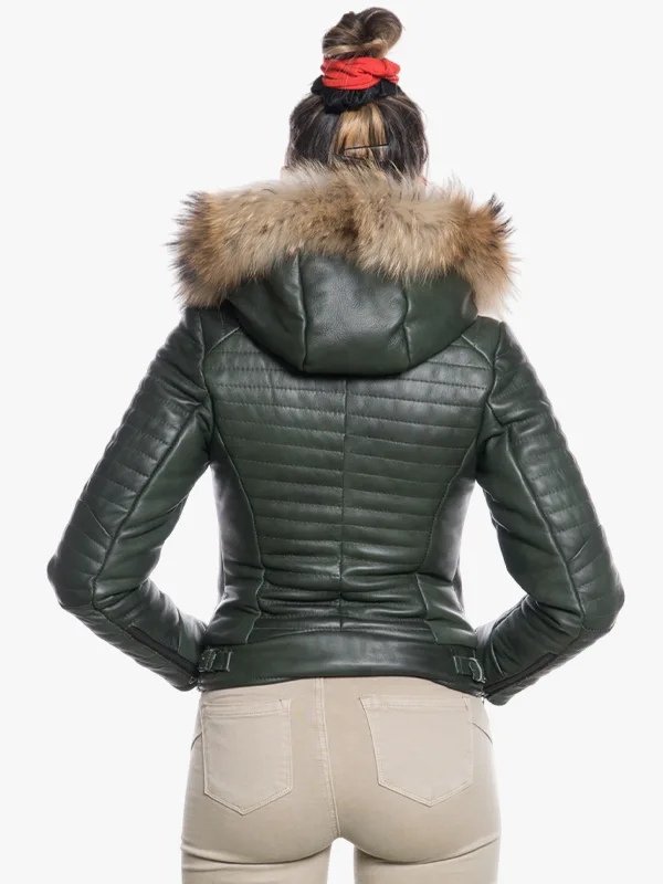Green Womens Shearling Hooded Jacket Green Womens Shearling Hooded Jacket