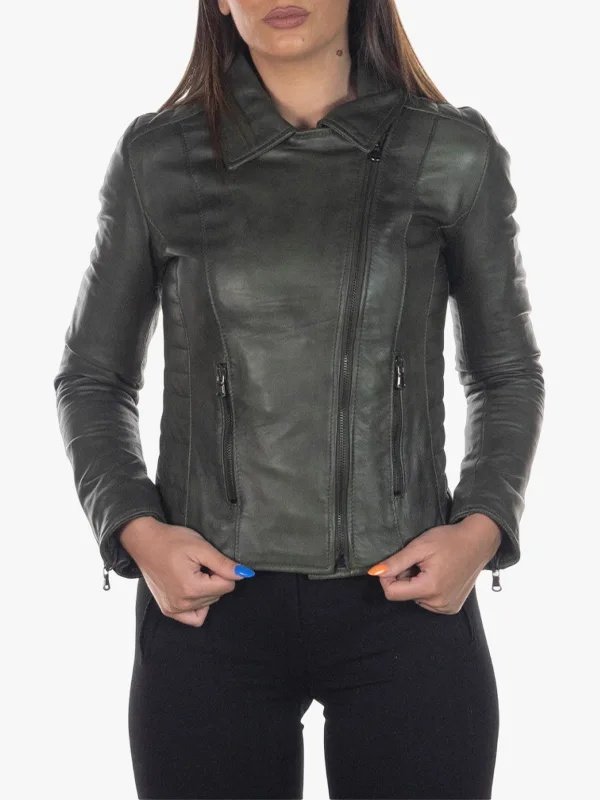 Green Zipper Biker Leather Jacket for Womens Green Zipper Biker Leather Jacket for Womens