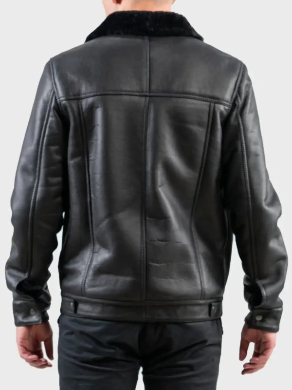Leather Black Shearling Trucker Jacket Leather Black Shearling Trucker Jacket