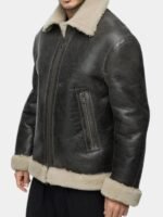 Leather Shearling Aviator Jacket Black