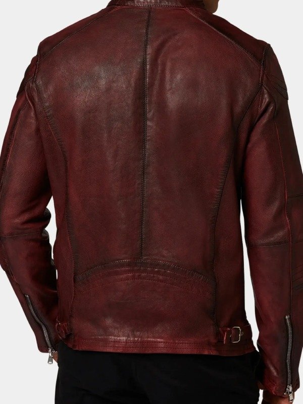 Maroon Men's Cafe Racer Leather Jacket