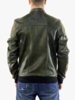 Men Bomber Leather Jacket Green