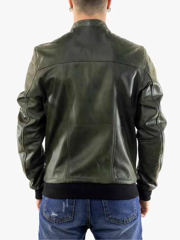Men Bomber Leather Jacket Green