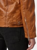 Men's Biker Hooded Tan Brown Leather Jacket