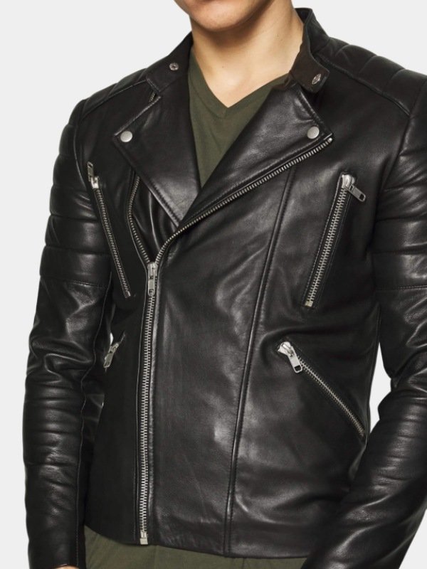 Men's Black Biker Padded Shoulder Leather Jacket Men's Black Biker Padded Shoulder Leather Jacket