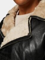 Men's Black Leather Biker Fur Collar Jacket