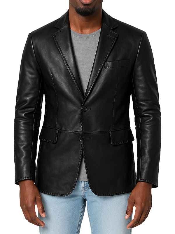 Men’s Black Leather Blazer