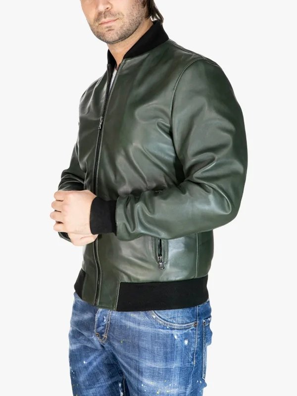 Men’s Bomber Green Leather Jacket on sale Men’s Bomber Green Leather Jacket on sale