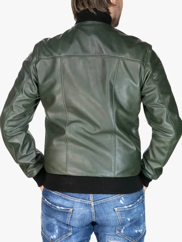 Men’s Bomber Olive Green Jacket In Leather