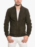 Mens Bomber Suede Green Jacket