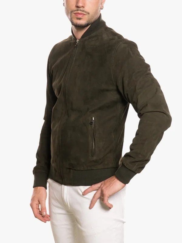 Mens Bomber Suede Jacket Green Mens Bomber Suede Jacket Green